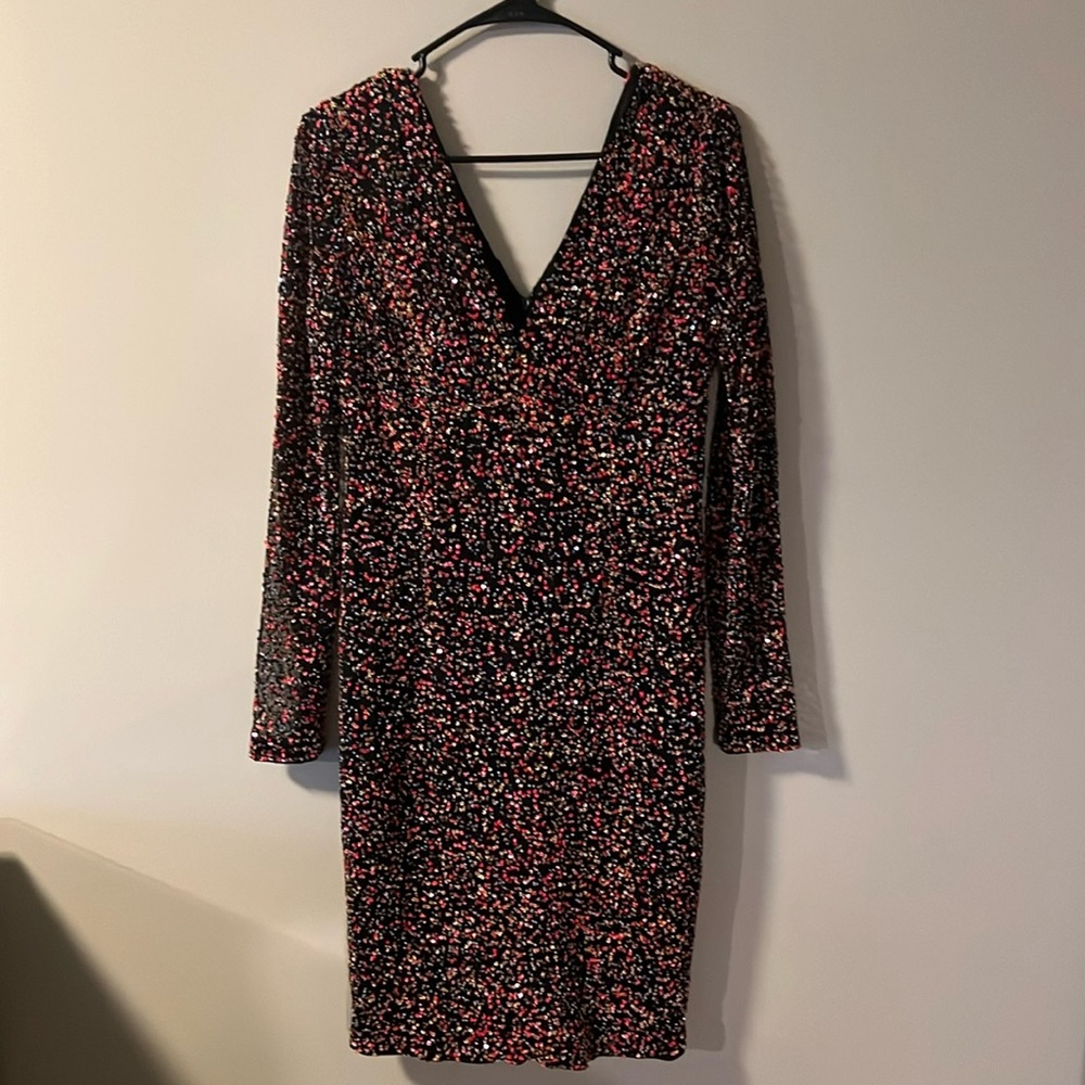 Monique Lhuillier Little Black Confetti Sequin sheath dress